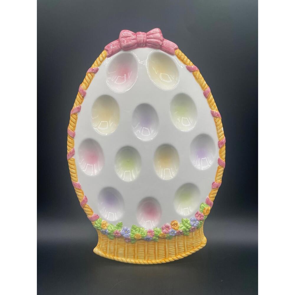Pastel Easter Egg Platter Holds 12 Eggs Spring Table Tray
